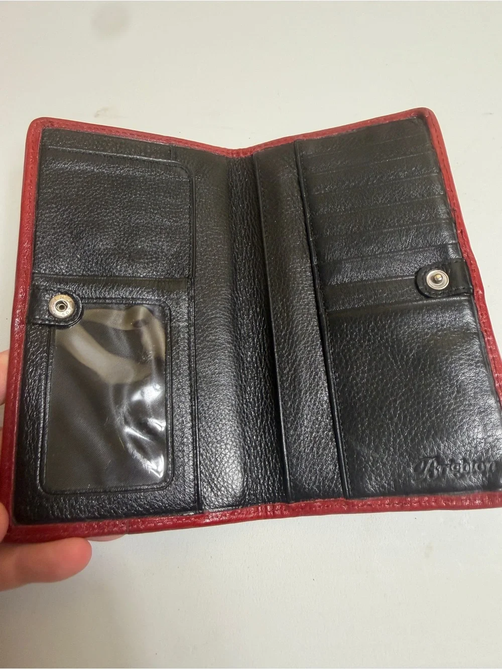 Brighton Vintage Red & Black Leather Organizer Bifold Wallet